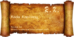 Rada Kaplony névjegykártya